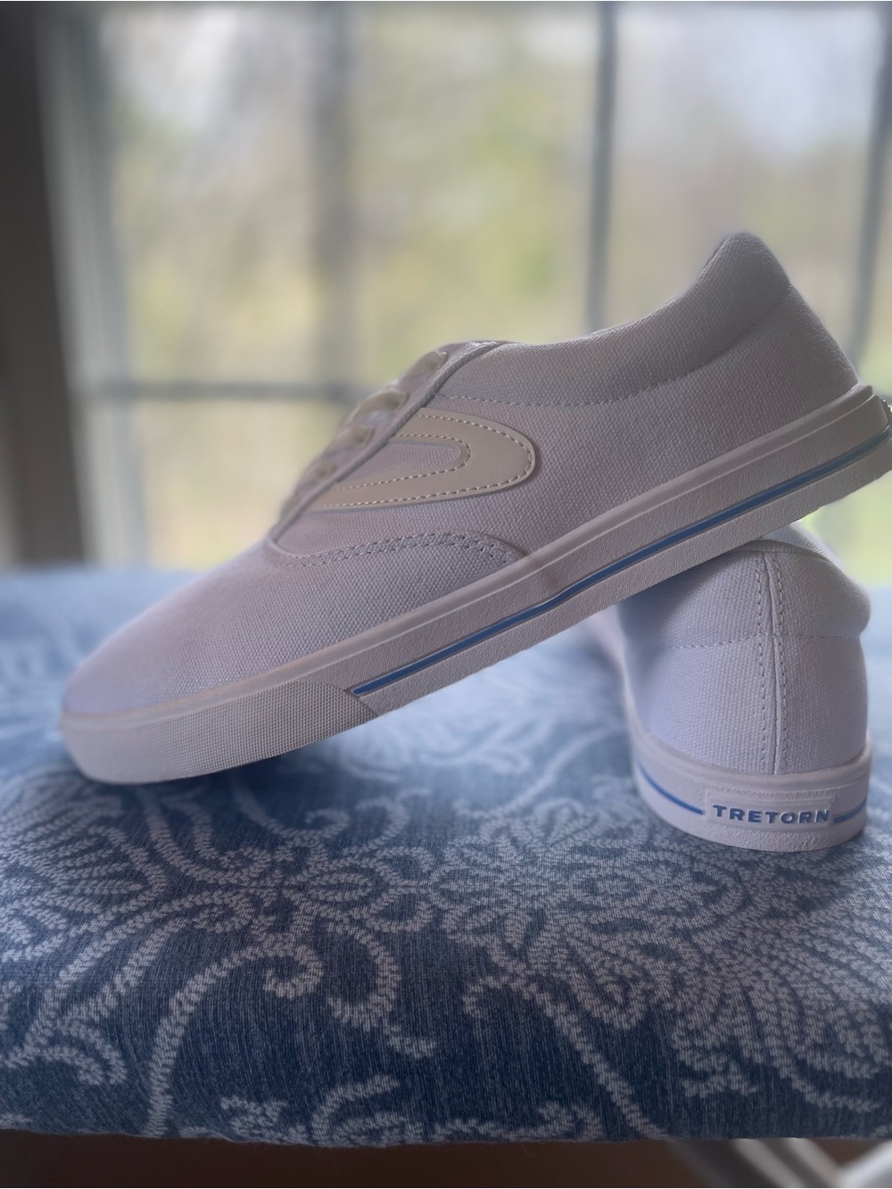 Tretorn White Canvas Sneakers with Blue Accent Stripe